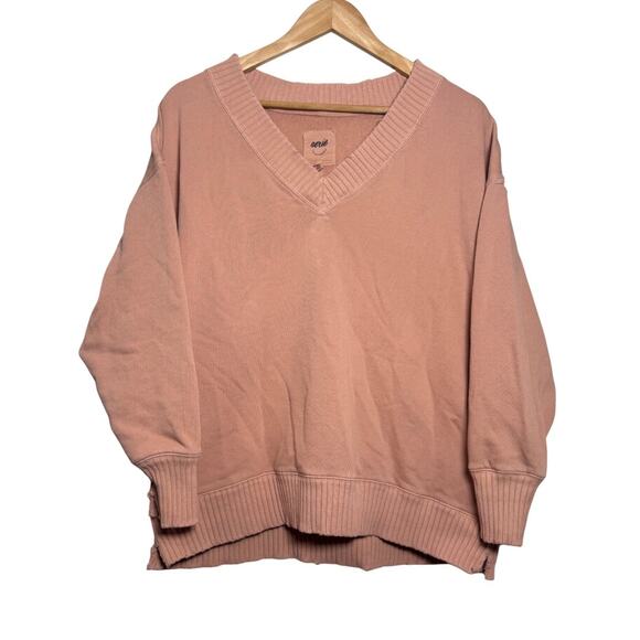 aerie Tops - Aerie Terracotta Oversized V-Neck Sweater XS Boho Cozy Worn-In Look